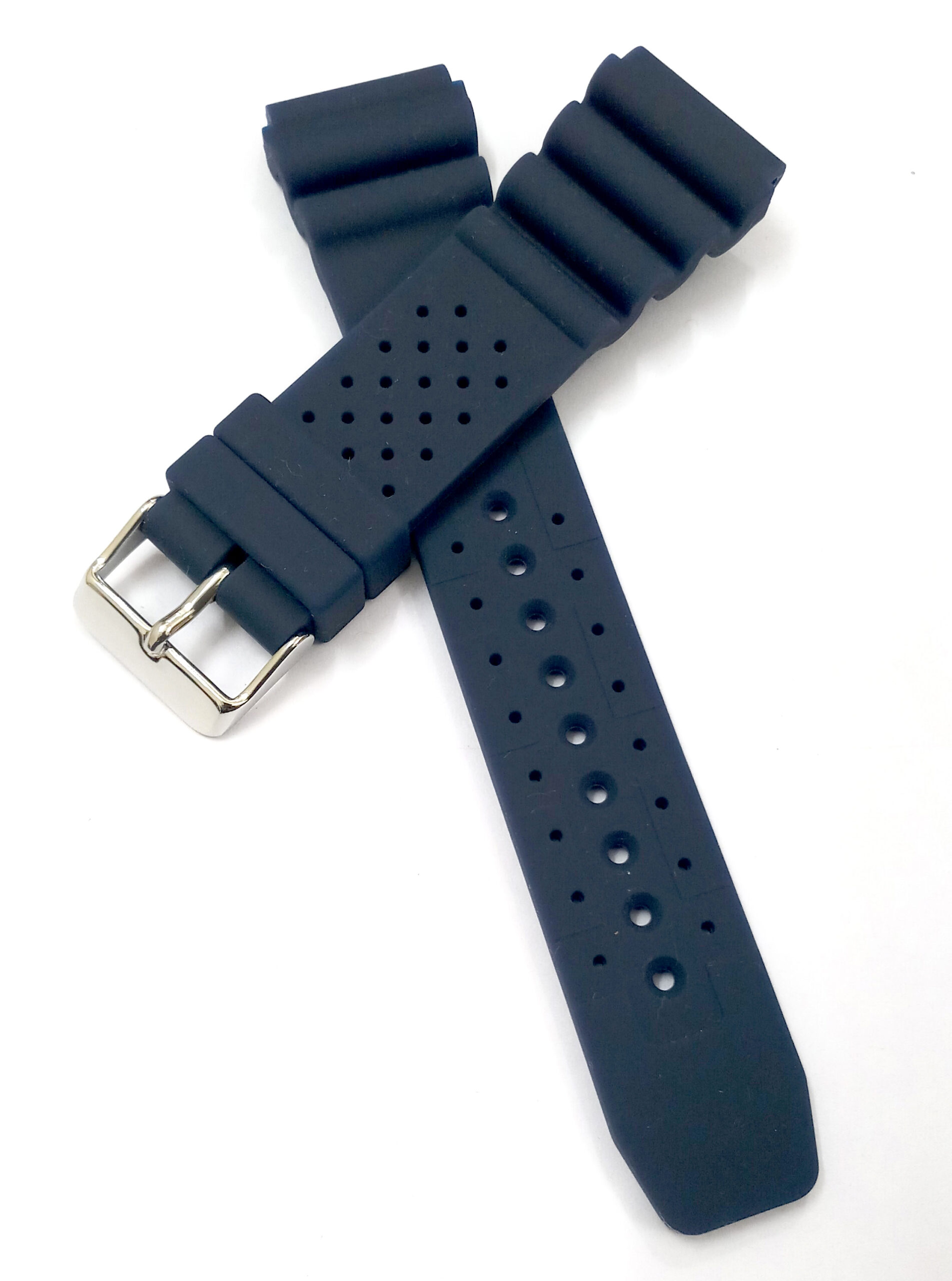 22mm Silicone Rubber Blue Silver Buckle Clasp Watch Band Strap for Men and Women - Image 2