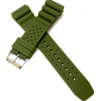 22mm Silicone Rubber Green Silver Buckle Clasp Watch Band Strap for Men and Women