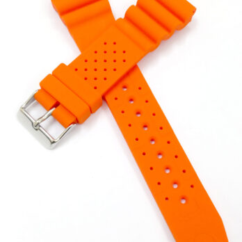 22mm Silicone Rubber Orange Silver Buckle Clasp Watch Band Strap for Men and Women