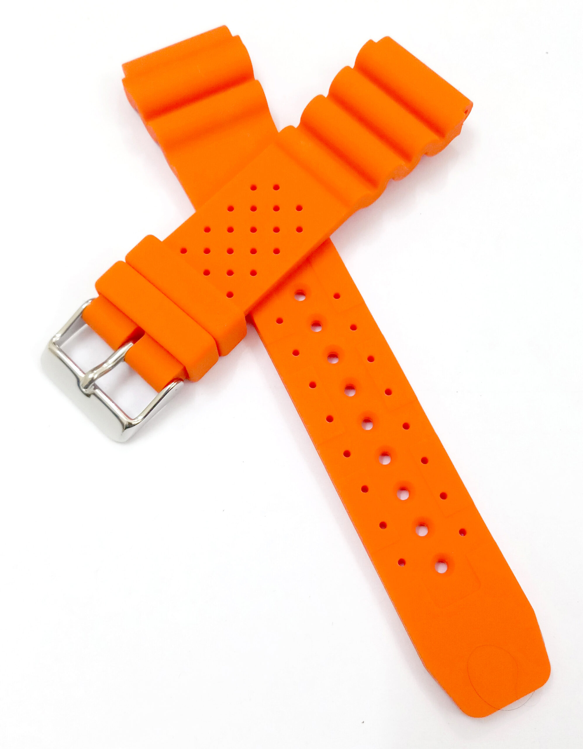 22mm Silicone Rubber Orange Silver Buckle Clasp Watch Band Strap for Men and Women - Image 2