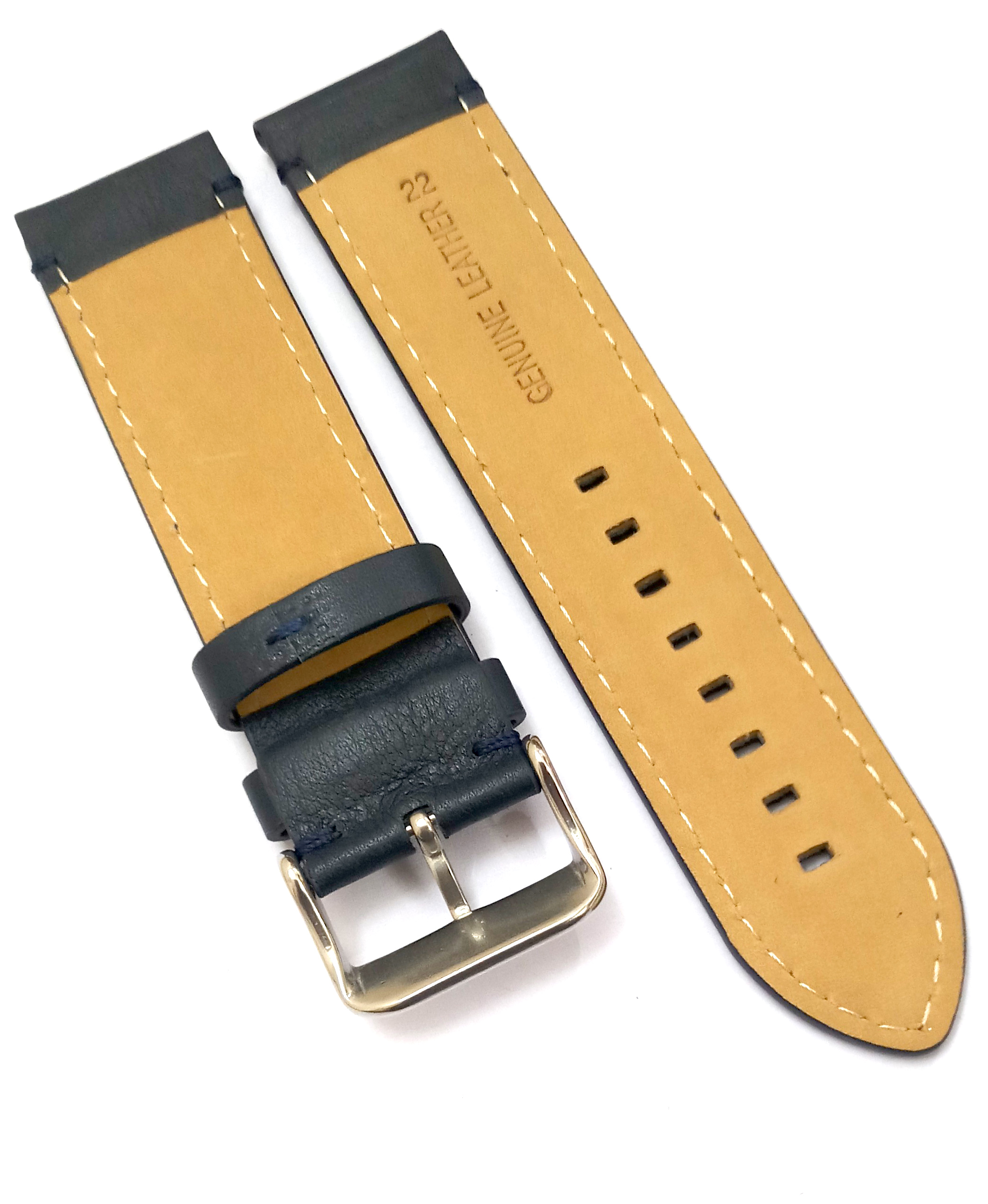 22mm Genuine Leather Black Watch Band Strap for Men and Women | Comfortable and Durable Material | Silver Buckle - Image 3