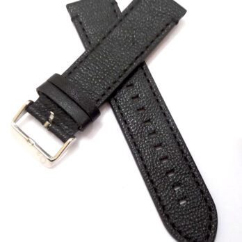 22mm Genuine Leather Black Watch Band Strap for Men and Women | Comfortable and Durable Material | Silver Buckle-B2