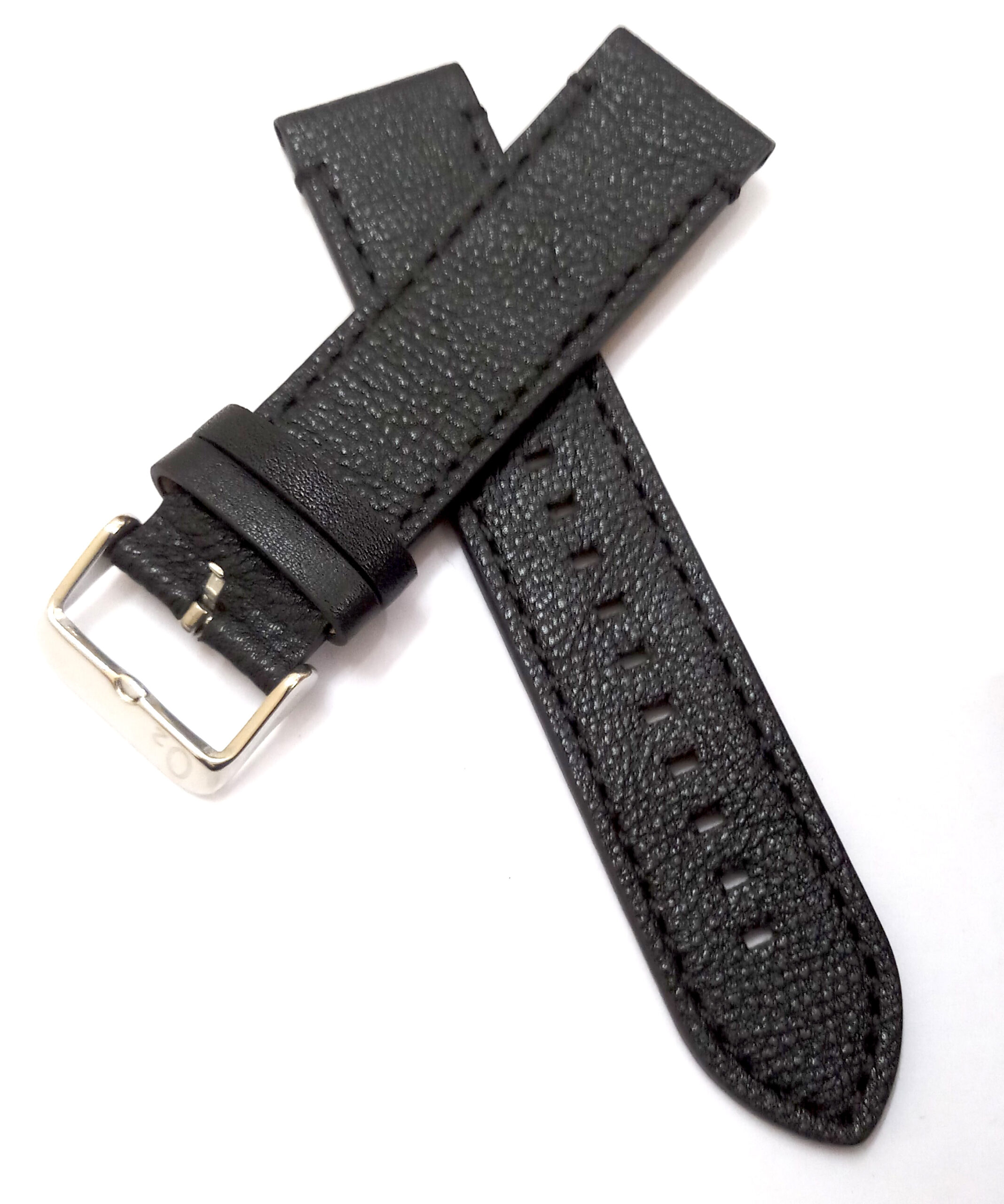 22mm Genuine Leather Black Watch Band Strap for Men and Women | Comfortable and Durable Material | Silver Buckle-B2