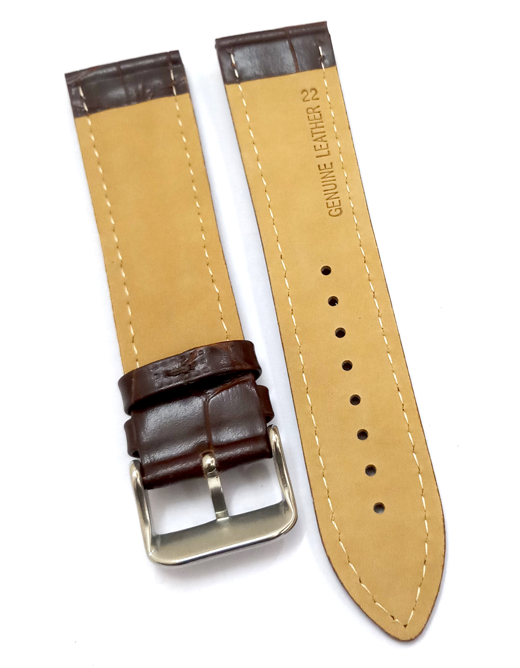 22mm Genuine Leather Brown Watch Band Strap for Men and Women | Comfortable and Durable Material | Silver Buckle-B3 - Image 4