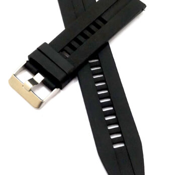 22mm Silicon Rubber Black Watch Band Strap for Men and Women | Comfortable and Durable Material | Silver Buckle