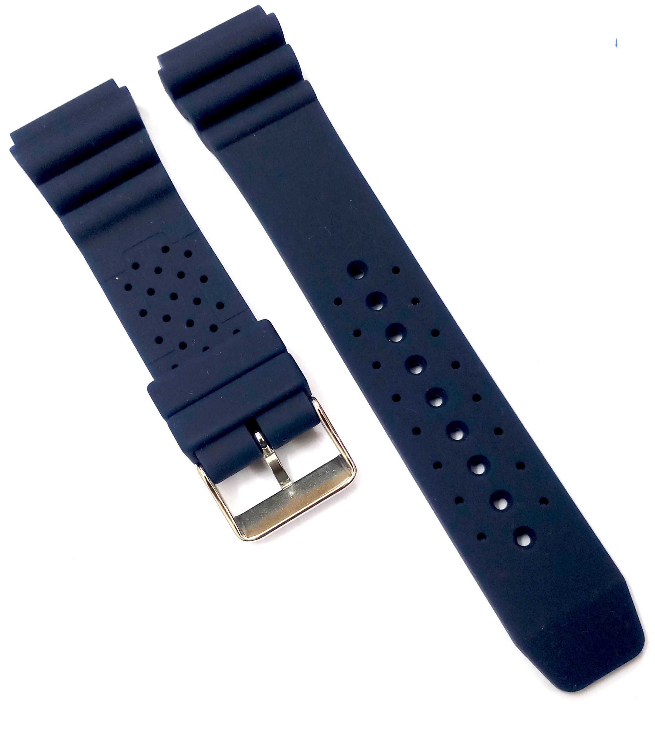 22mm Silicone Rubber Blue Silver Buckle Clasp Watch Band Strap for Men and Women - Image 3
