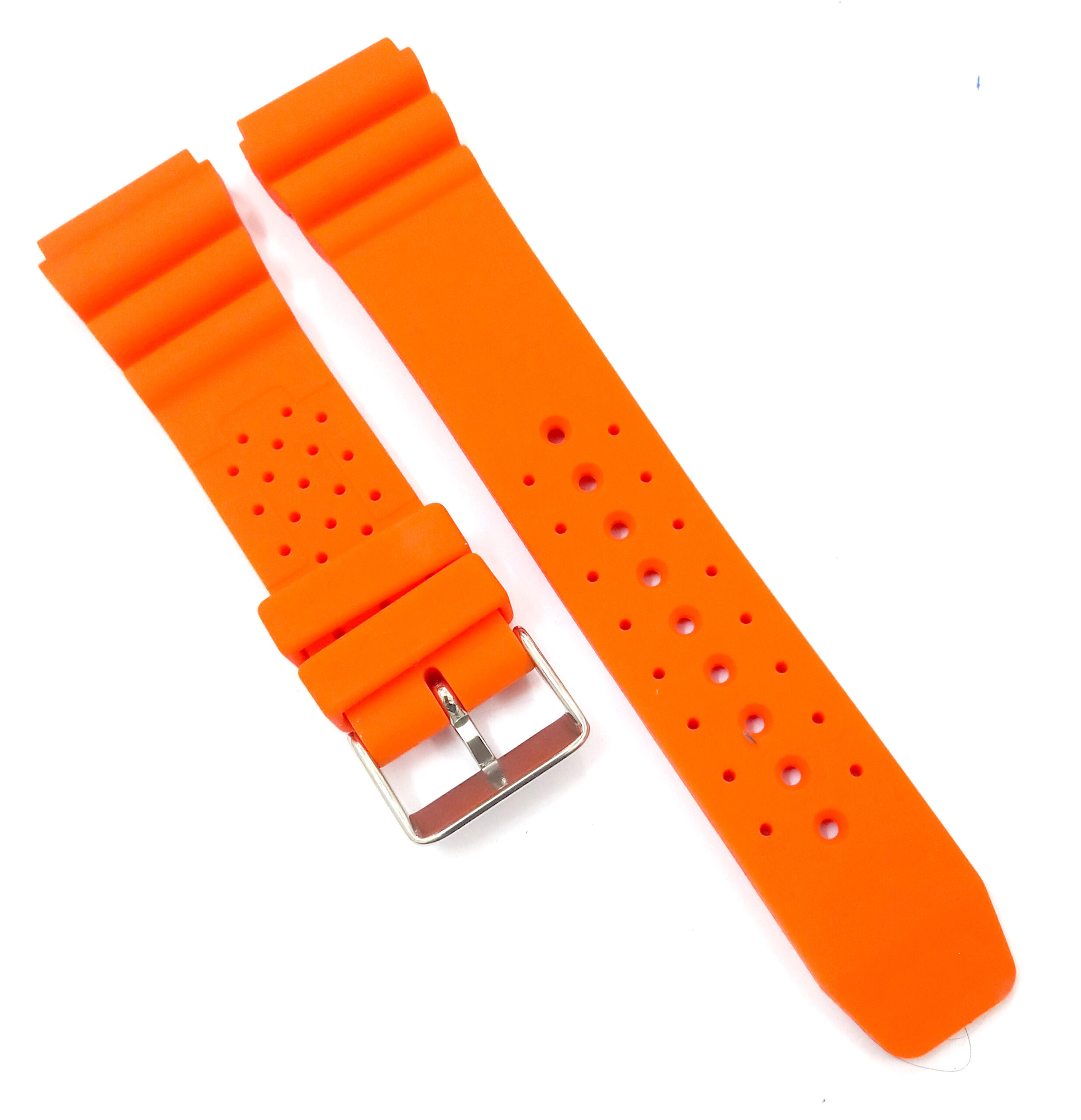 22mm Silicone Rubber Orange Silver Buckle Clasp Watch Band Strap for Men and Women - Image 3