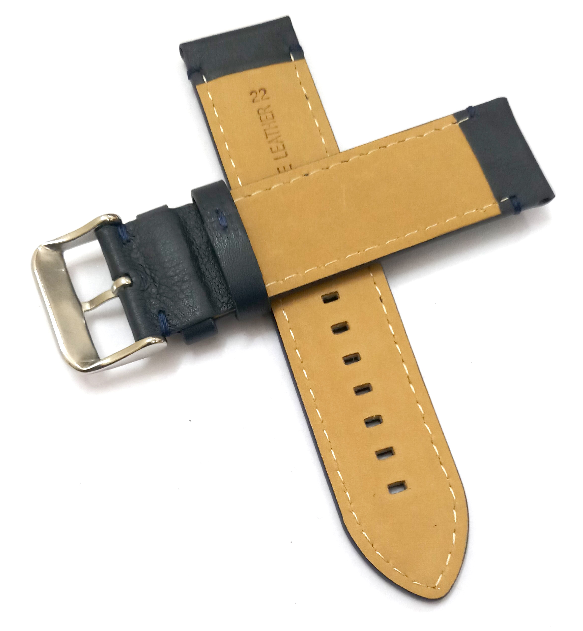 22mm Genuine Leather Black Watch Band Strap for Men and Women | Comfortable and Durable Material | Silver Buckle - Image 4