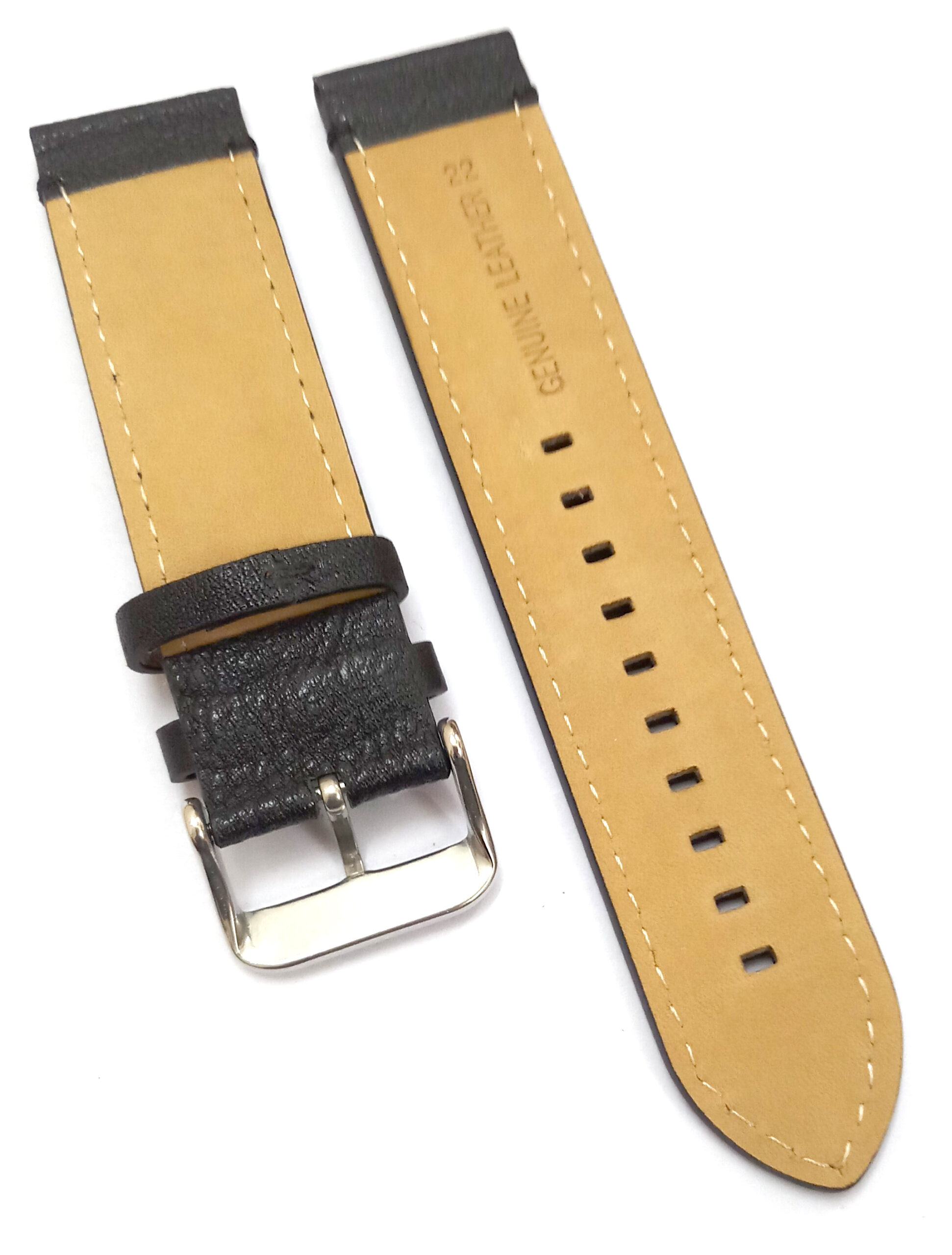 22mm Genuine Leather Black Watch Band Strap for Men and Women | Comfortable and Durable Material | Silver Buckle-B2 - Image 3