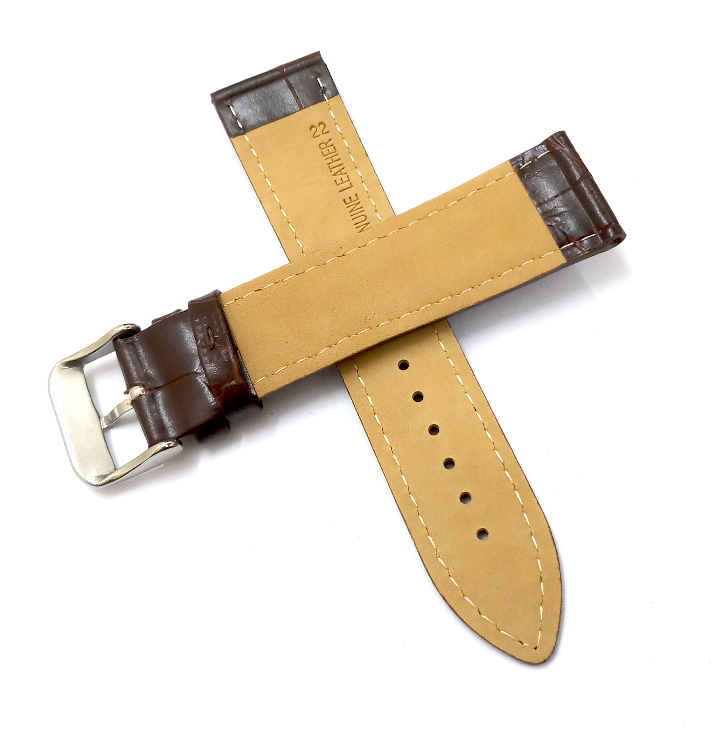 22mm Genuine Leather Brown Watch Band Strap for Men and Women | Comfortable and Durable Material | Silver Buckle-B3 - Image 5