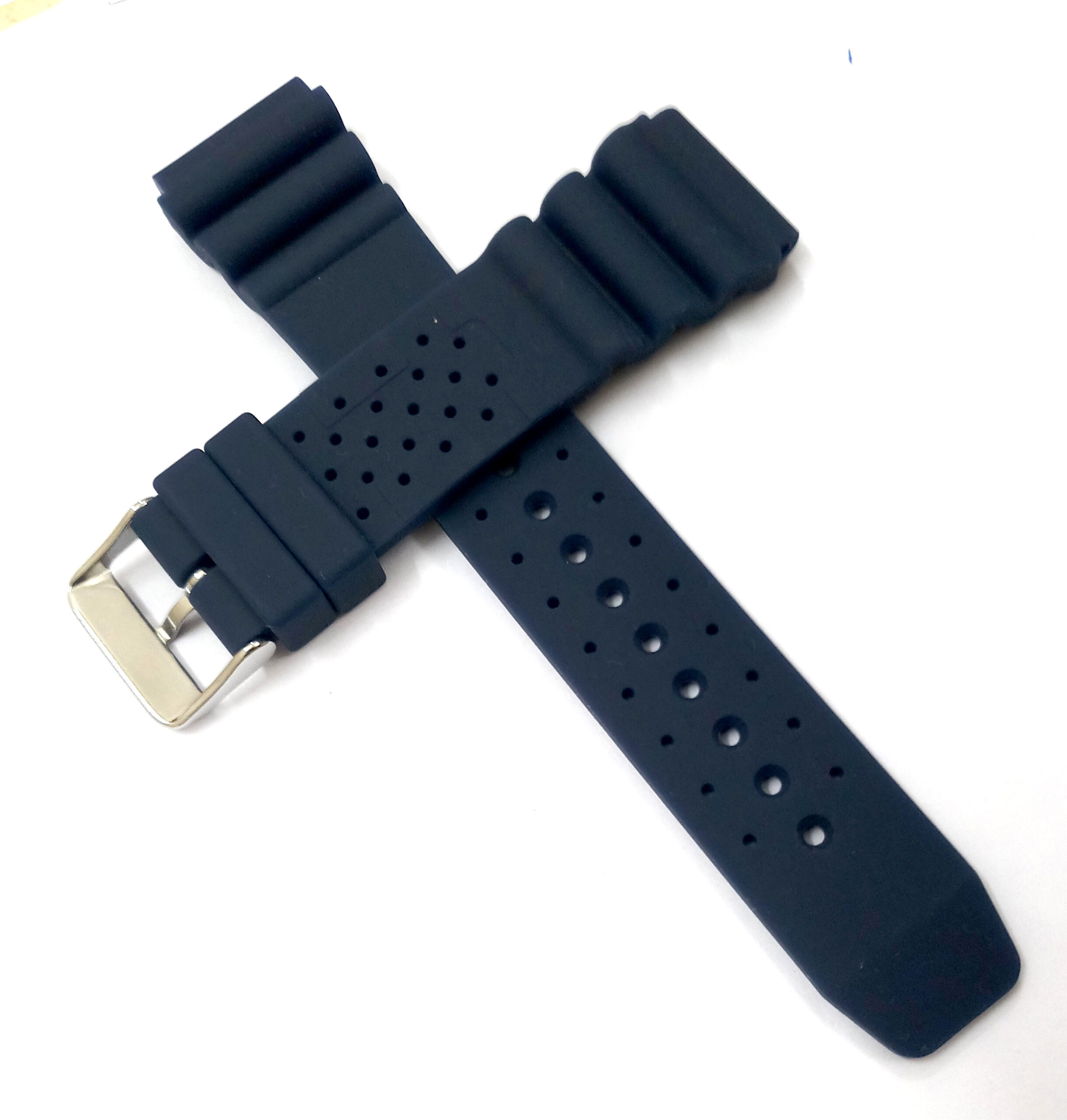 22mm Silicone Rubber Blue Silver Buckle Clasp Watch Band Strap for Men and Women - Image 4