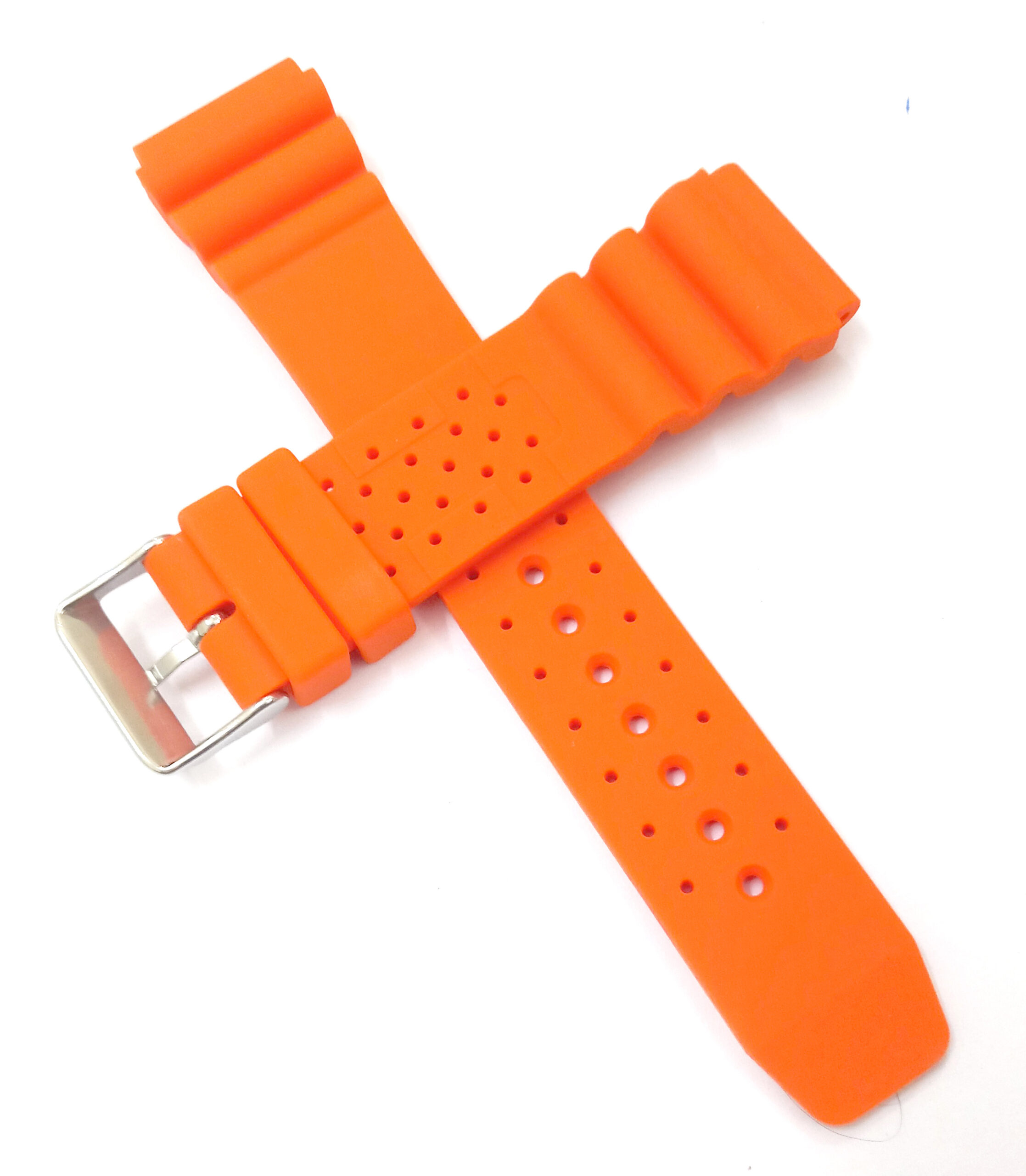 22mm Silicone Rubber Orange Silver Buckle Clasp Watch Band Strap for Men and Women - Image 4
