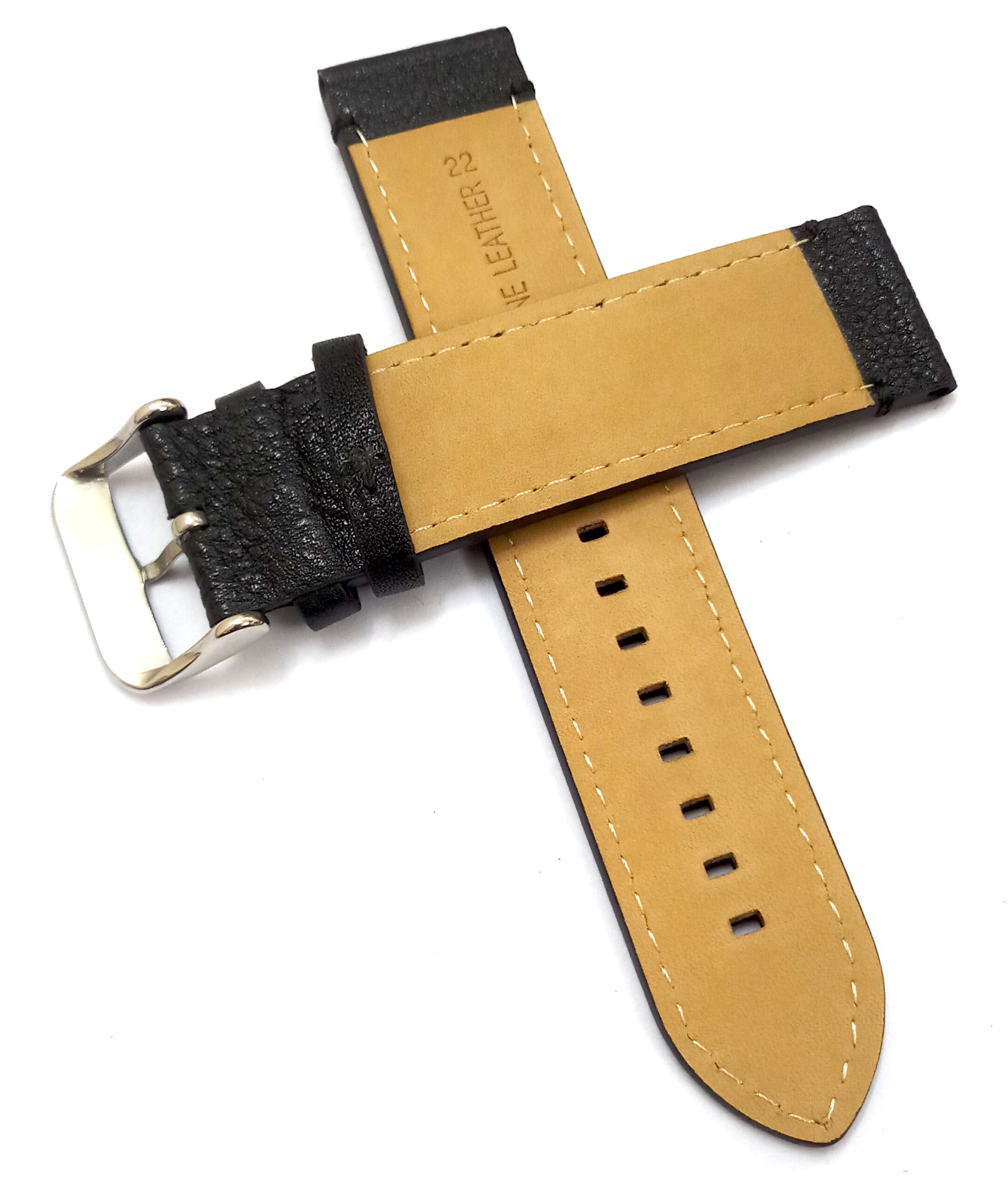 22mm Genuine Leather Black Watch Band Strap for Men and Women | Comfortable and Durable Material | Silver Buckle-B2 - Image 4