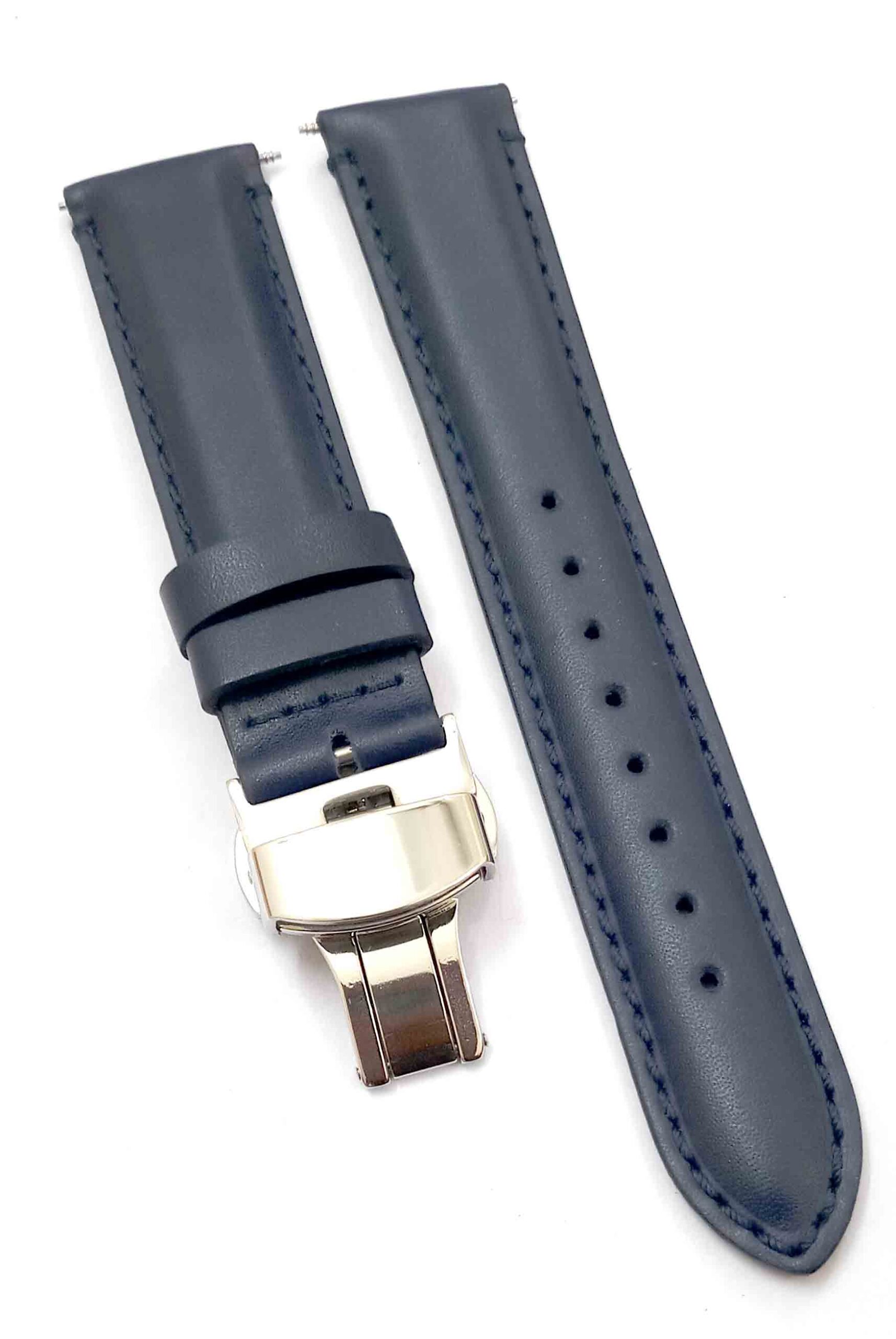 20mm Genuine Leather Blue Watch Band Strap for Men and Women | Comfortable and Durable Material | Deployment Silver Buckle-12 - Image 5