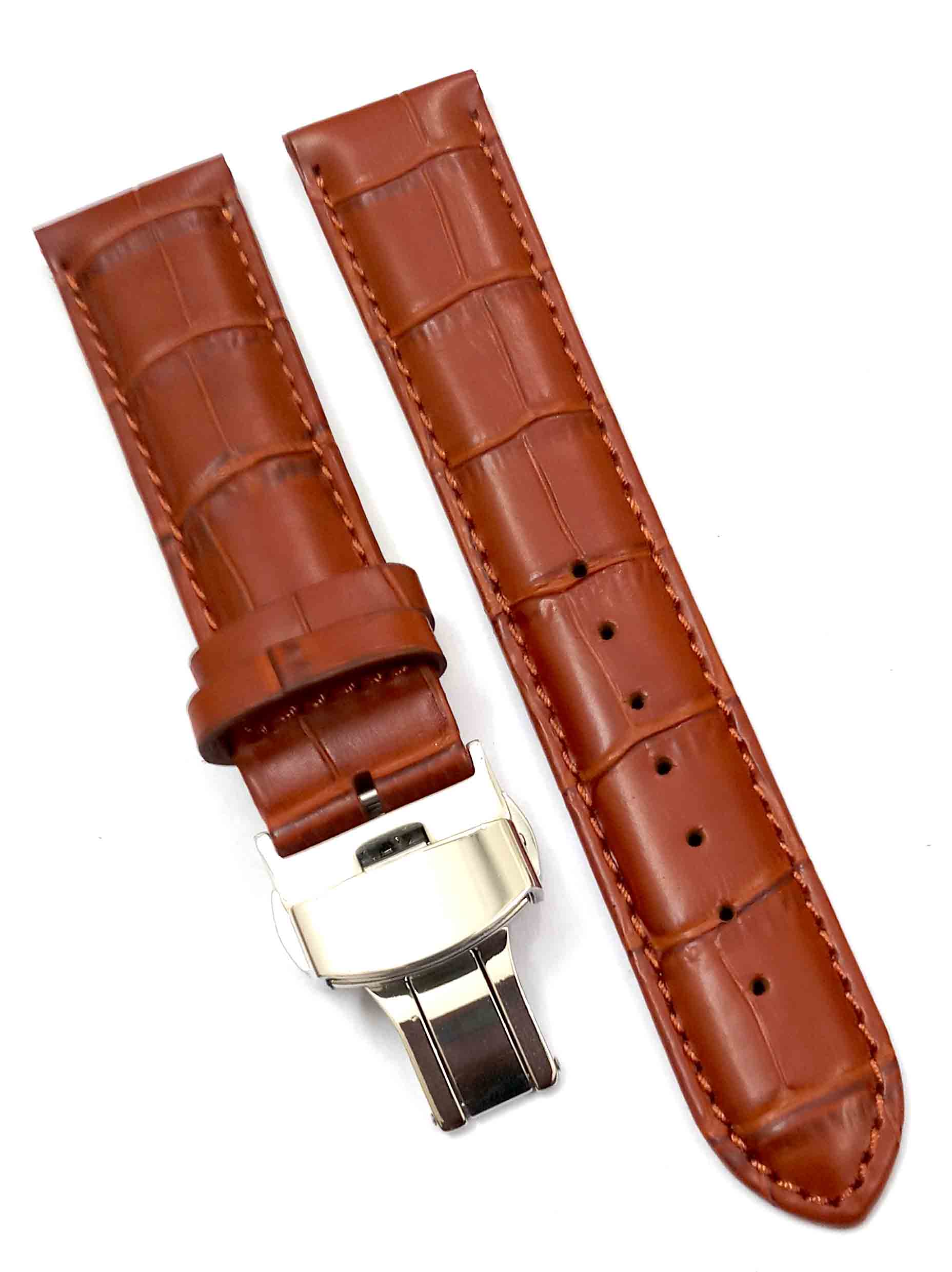 24mm Genuine Leather Maroon Watch Band Strap for Men and Women | Comfortable and Durable Material | Deployment Silver Buckle-A7 - Image 6