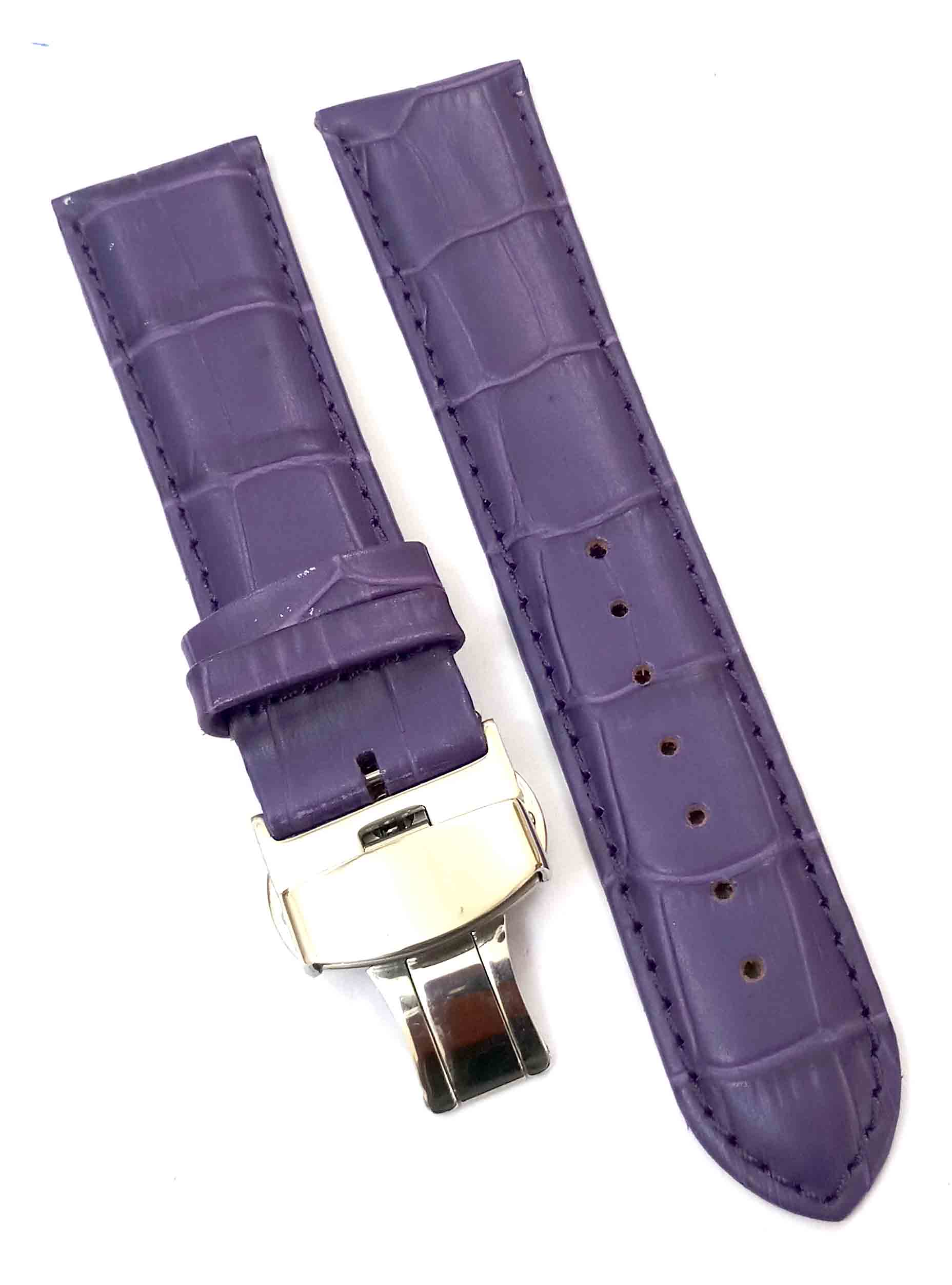 24mm Genuine Leather Purple Watch Band Strap for Men and Women | Comfortable and Durable Material | Deployment Silver Buckle-A7 - Image 7