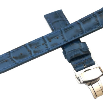 19mm Genuine Leather Watch Band Strap Fits Prince 7914 7400N 73190 Blue Deployment Silver Buckle-C2