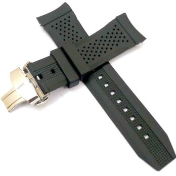 24mm Pu Rubber Black Watch Band Strap for Men and Women | Comfortable and Durable Material |  Silver Buckle-P4