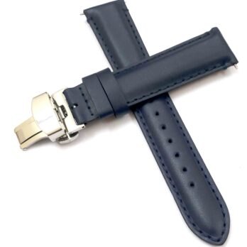 20mm Genuine Leather Blue Watch Band Strap for Men and Women | Comfortable and Durable Material | Deployment Silver Buckle-12
