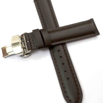 23mm Genuine Leather Brown Watch Band Strap for Men and Women | Comfortable and Durable Material | Deployment Silver Buckle-A3