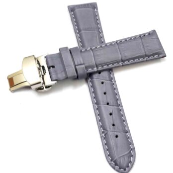 20mm Genuine Leather Gray With White Stich Watch Band Strap for Men and Women | Comfortable and Durable Material | Deployment Silver Buckle-G1