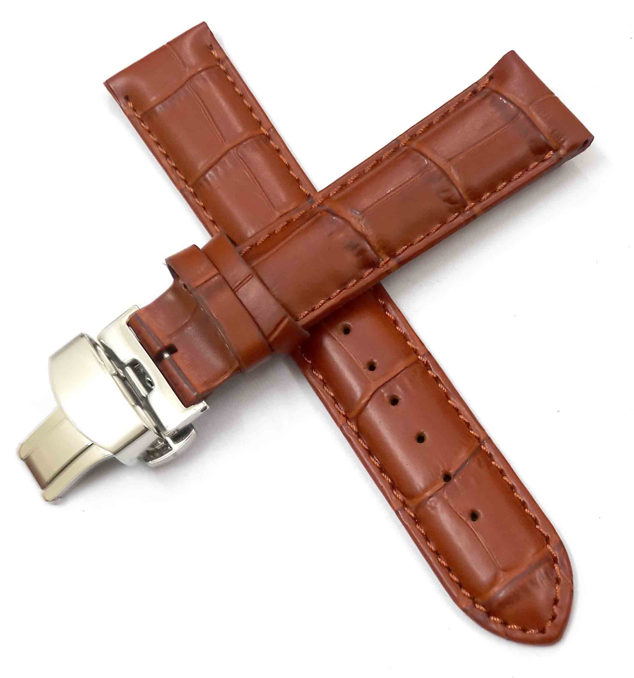 24mm Genuine Leather Maroon Watch Band Strap for Men and Women | Comfortable and Durable Material | Deployment Silver Buckle-A7 - Image 2