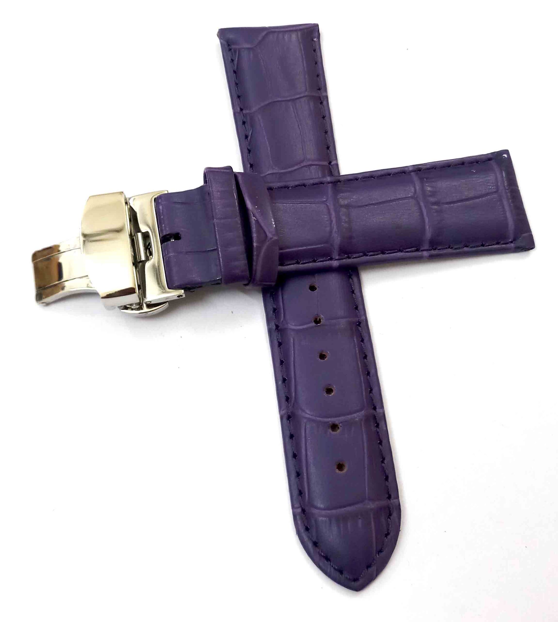 24mm Genuine Leather Purple Watch Band Strap for Men and Women | Comfortable and Durable Material | Deployment Silver Buckle-A7 - Image 2