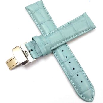 18mm Genuine Leather Sky Blue Watch Band Strap for Men and Women | Comfortable and Durable Material | Deployment Silver Buckle-S1
