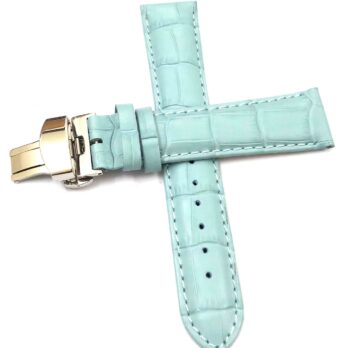 20mm Genuine Leather Sky Blue Watch Band Strap for Men and Women | Comfortable and Durable Material | Deployment Silver Buckle-S5