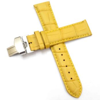 24mm Genuine Leather Yellow Watch Band Strap for Men and Women | Comfortable and Durable Material | Deployment Silver Buckle-Y4
