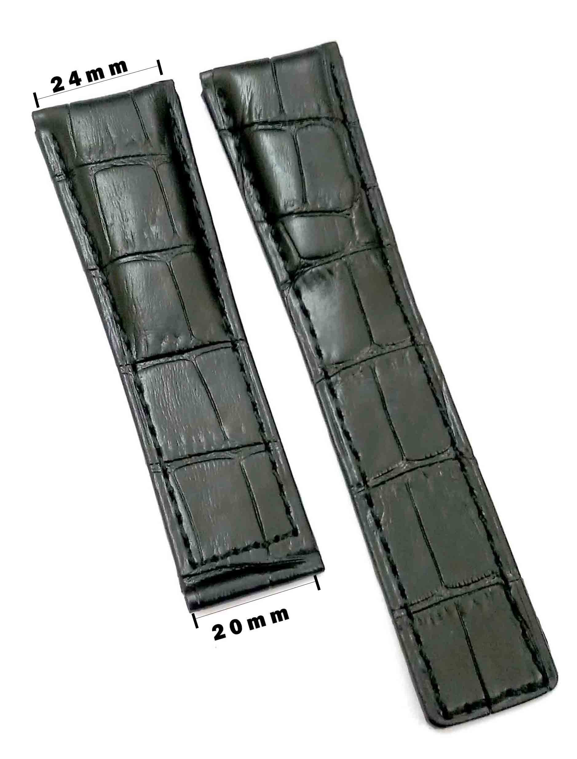 24/20mm Genuine Leather Black Watch Band Strap for Men and Women | Comfortable and Durable Material - Image 2