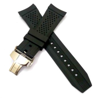 24mm Pu Rubber Black Watch Band Strap for Men and Women | Comfortable and Durable Material |  Silver Buckle-P4