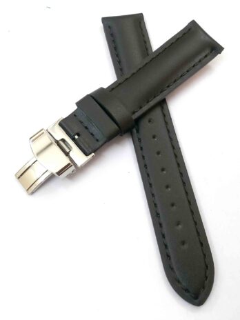 19mm Genuine Leather Black Watch Band Strap for Men and Women | Comfortable and Durable Material | Deployment Silver Buckle-G8
