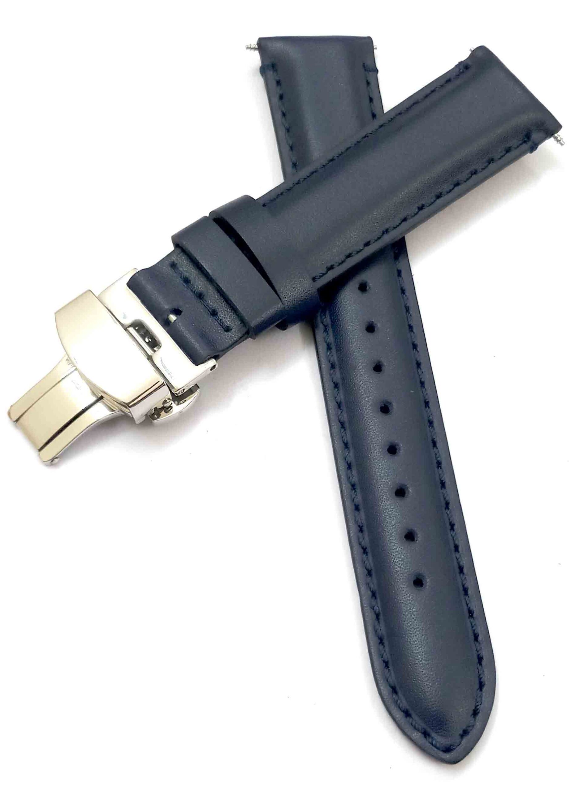 20mm Genuine Leather Blue Watch Band Strap for Men and Women | Comfortable and Durable Material | Deployment Silver Buckle-12