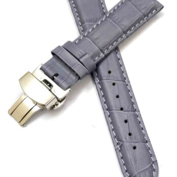 20mm Genuine Leather Gray With White Stich Watch Band Strap for Men and Women | Comfortable and Durable Material | Deployment Silver Buckle-G1