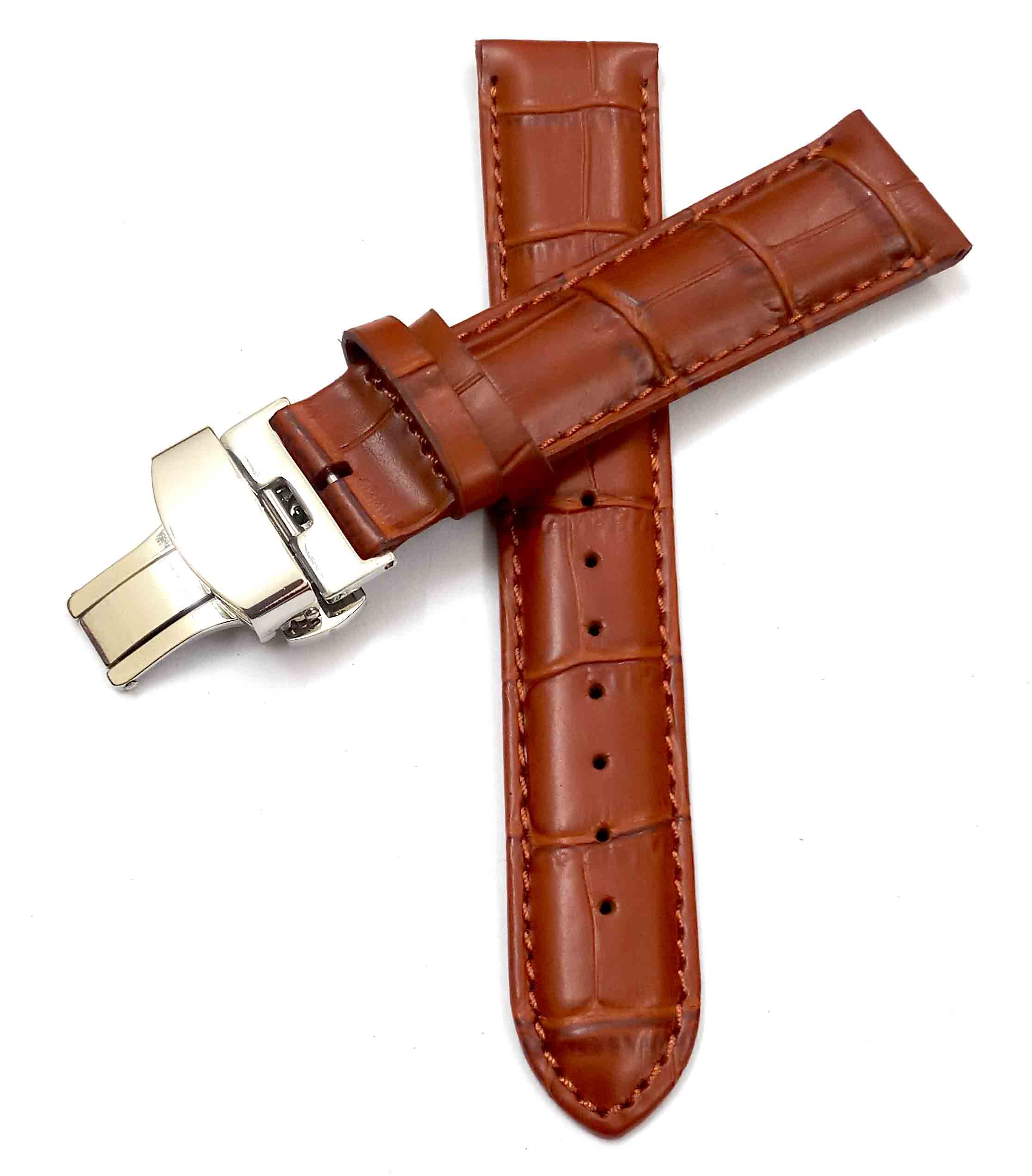 24mm Genuine Leather Maroon Watch Band Strap for Men and Women | Comfortable and Durable Material | Deployment Silver Buckle-A7
