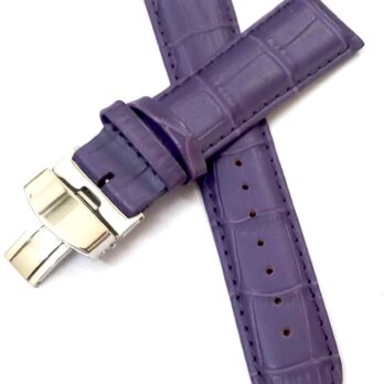 18mm Genuine Leather Purple Watch Band Strap for Men and Women | Comfortable and Durable Material | Deployment Silver Buckle-A1