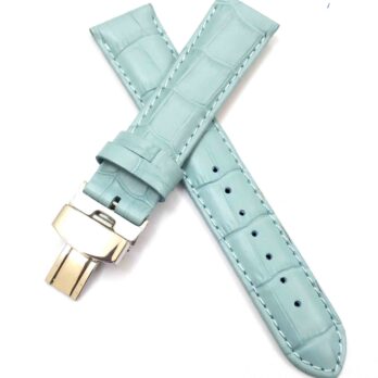 18mm Genuine Leather Sky Blue Watch Band Strap for Men and Women | Comfortable and Durable Material | Deployment Silver Buckle-S1