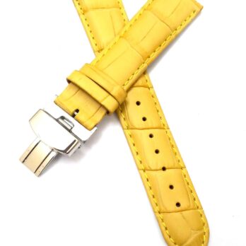 24mm Genuine Leather Yellow Watch Band Strap for Men and Women | Comfortable and Durable Material | Deployment Silver Buckle-Y4