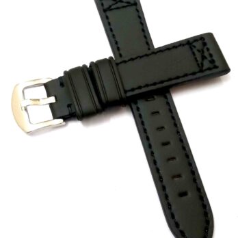 26mm Genuine Leather Black Watch Band Strap for Men and Women | Comfortable and Durable Material | Silver Buckle-C3