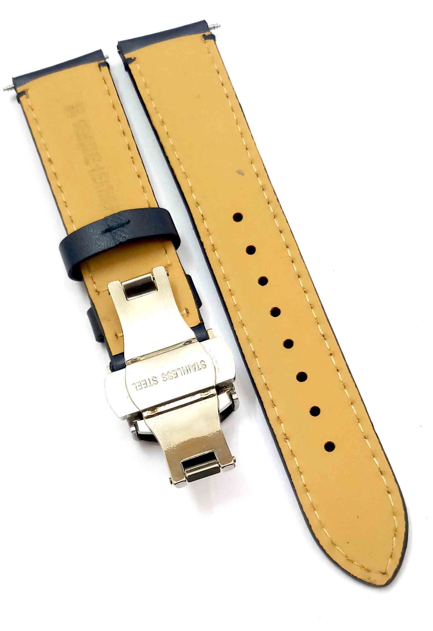 20mm Genuine Leather Blue Watch Band Strap for Men and Women | Comfortable and Durable Material | Deployment Silver Buckle-12 - Image 3