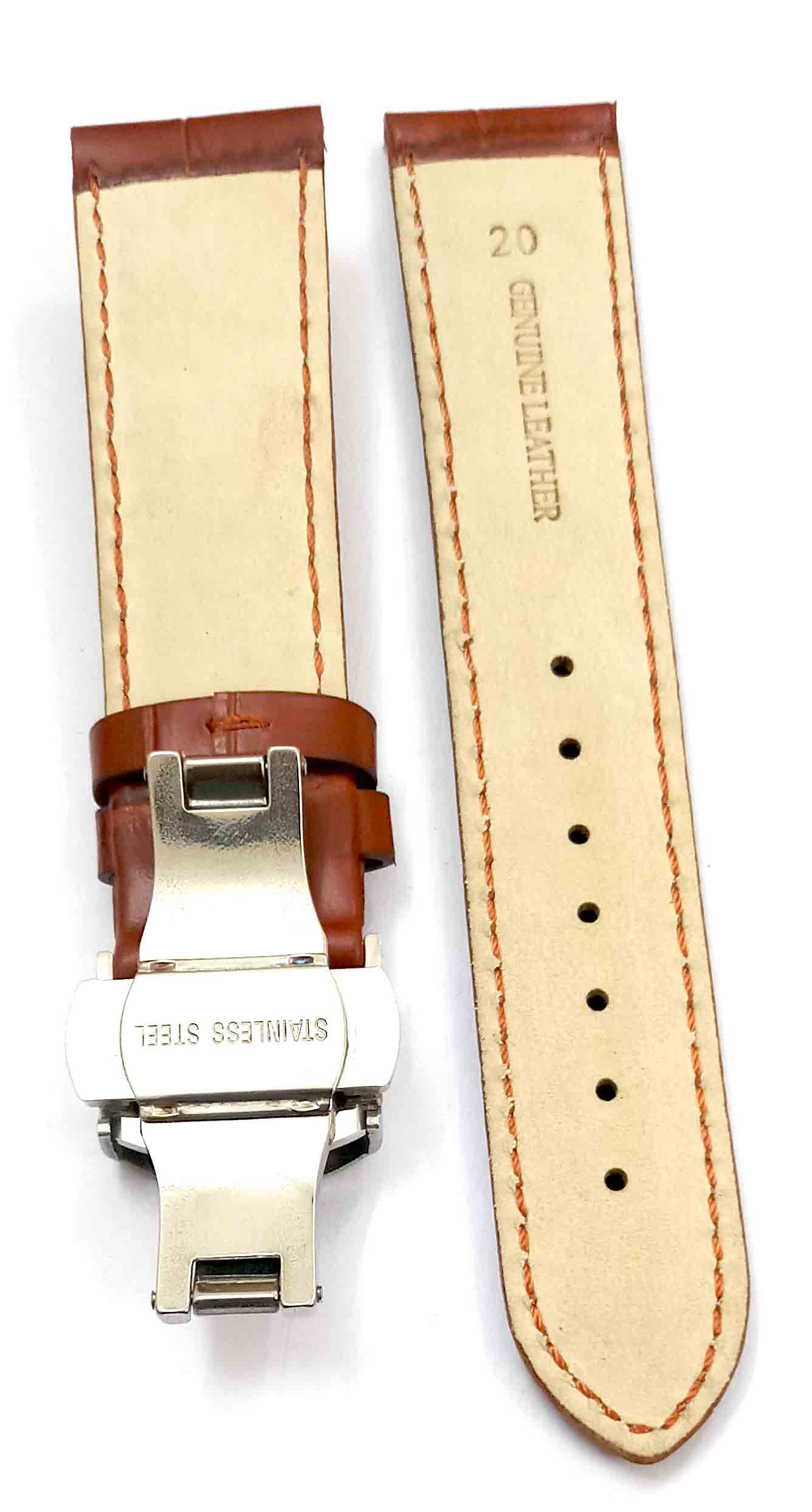 24mm Genuine Leather Maroon Watch Band Strap for Men and Women | Comfortable and Durable Material | Deployment Silver Buckle-A7 - Image 3