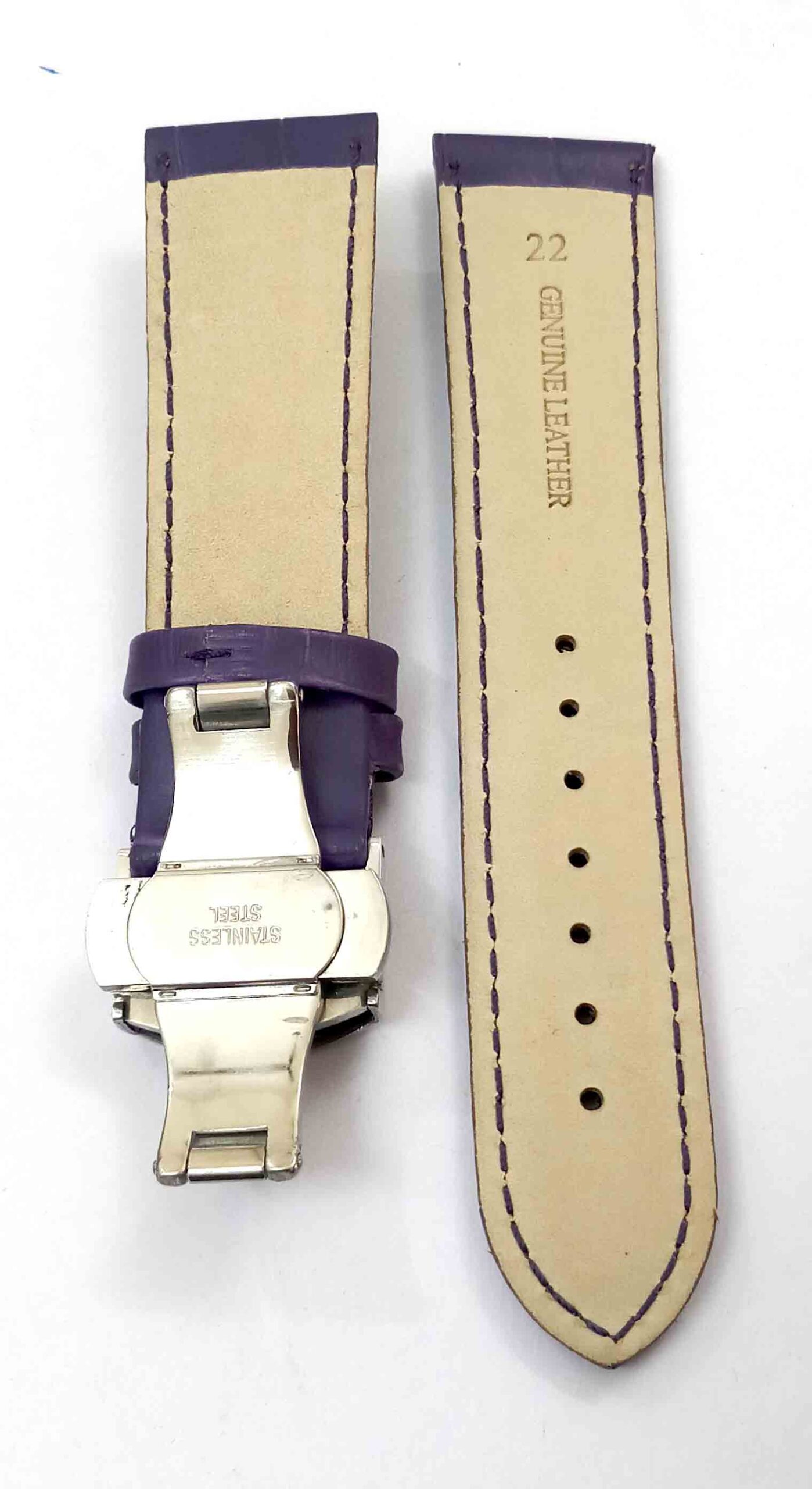 24mm Genuine Leather Purple Watch Band Strap for Men and Women | Comfortable and Durable Material | Deployment Silver Buckle-A7 - Image 3