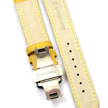 24mm Genuine Leather Yellow Watch Band Strap for Men and Women | Comfortable and Durable Material | Deployment Silver Buckle-Y7