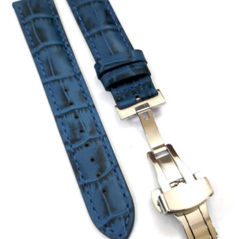19mm Genuine Leather Watch Band Strap Fits Prince 7914 7400N 73190 Blue Deployment Silver Buckle-C2