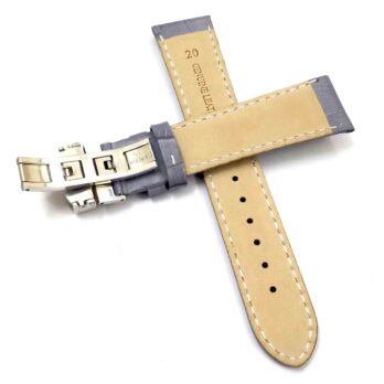 20mm Genuine Leather Gray With White Stich Watch Band Strap for Men and Women | Comfortable and Durable Material | Deployment Silver Buckle-A1