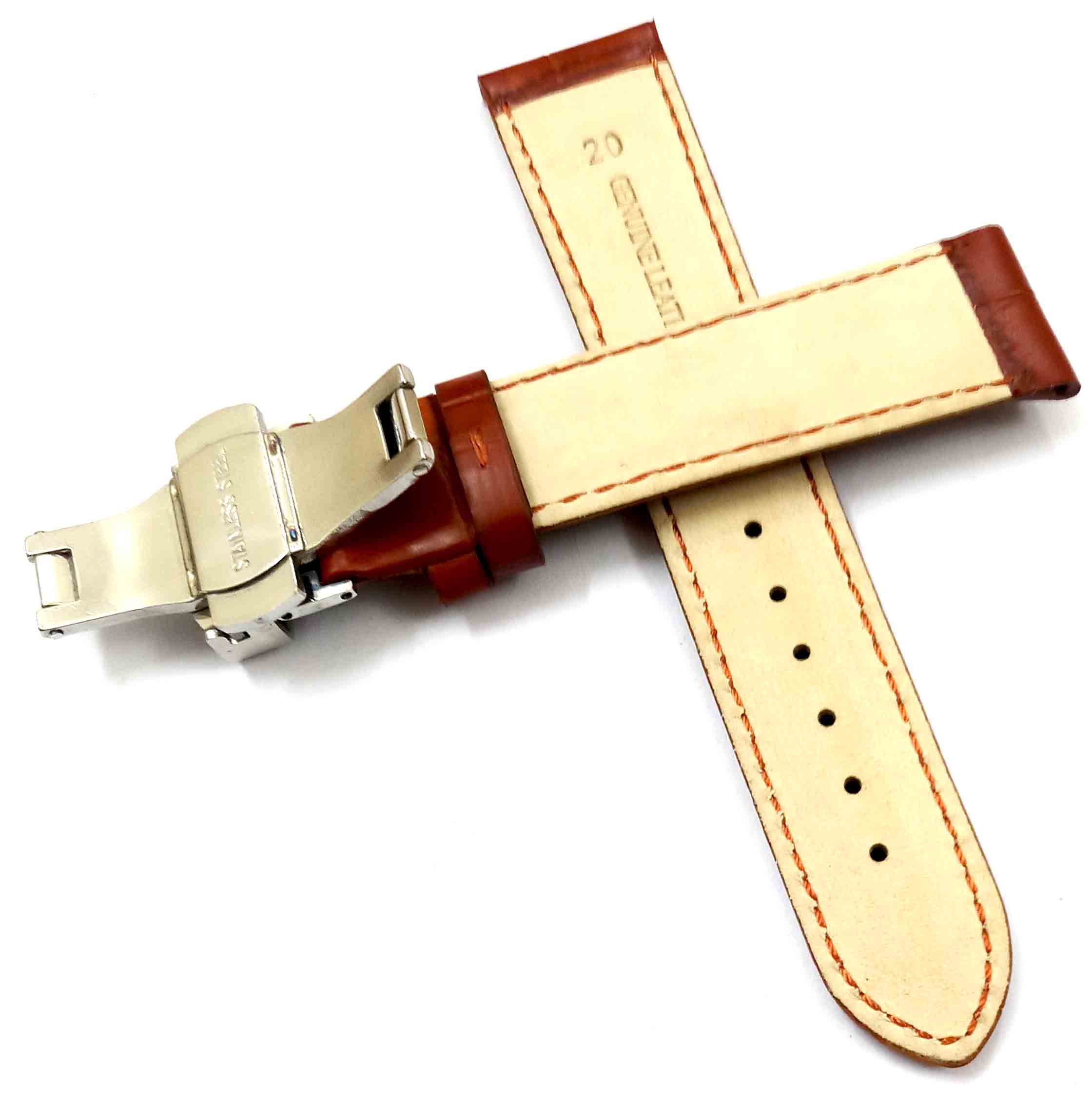 24mm Genuine Leather Maroon Watch Band Strap for Men and Women | Comfortable and Durable Material | Deployment Silver Buckle-A7 - Image 4
