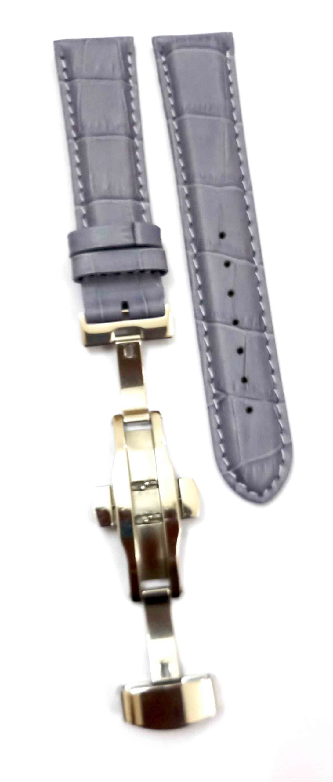 24mm Genuine Leather Gray With White Stich Watch Band Strap for Men and Women | Comfortable and Durable Material | Deployment Silver Buckle-A3 - Image 3