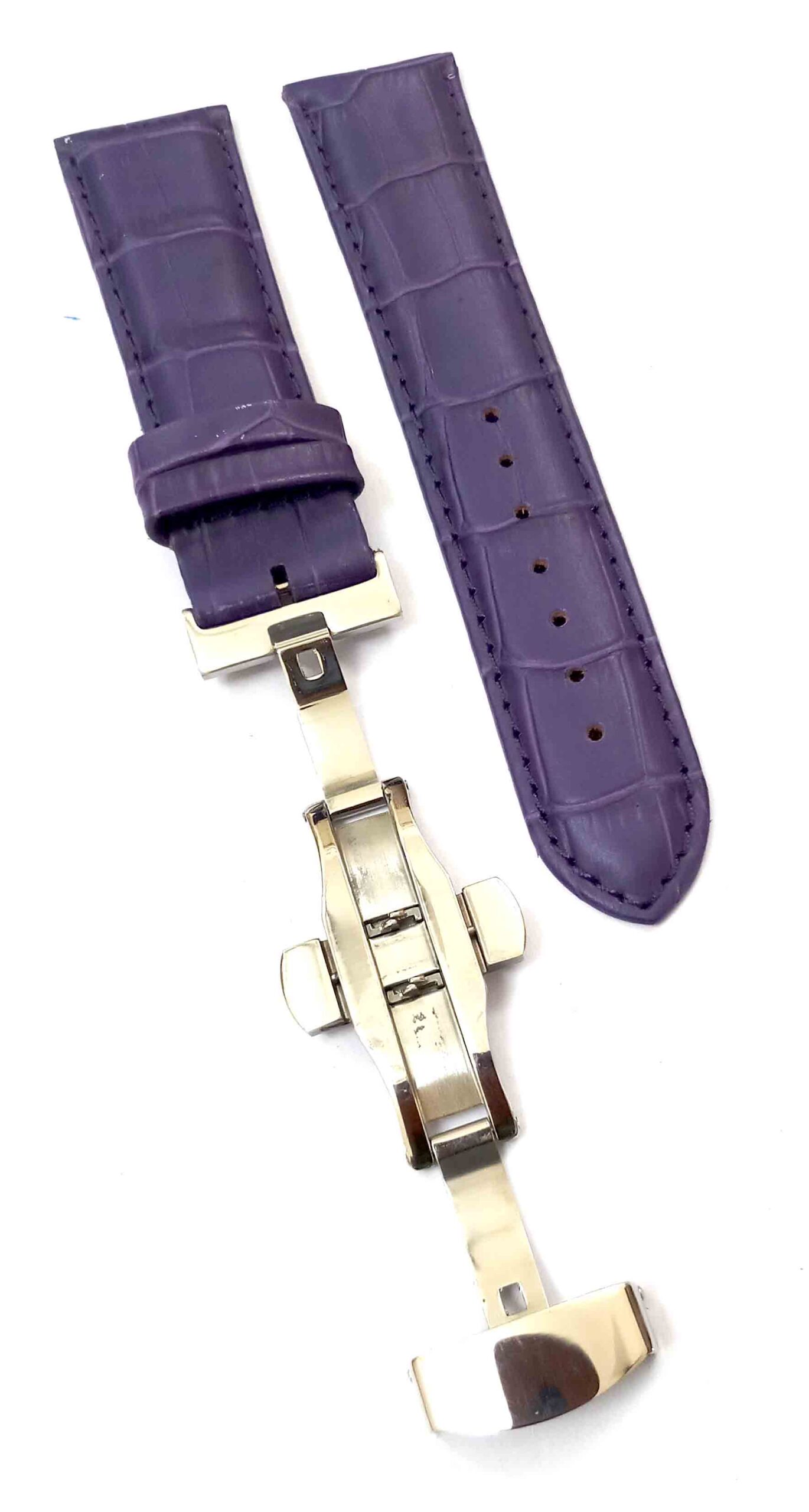 24mm Genuine Leather Purple Watch Band Strap for Men and Women | Comfortable and Durable Material | Deployment Silver Buckle-A7 - Image 5