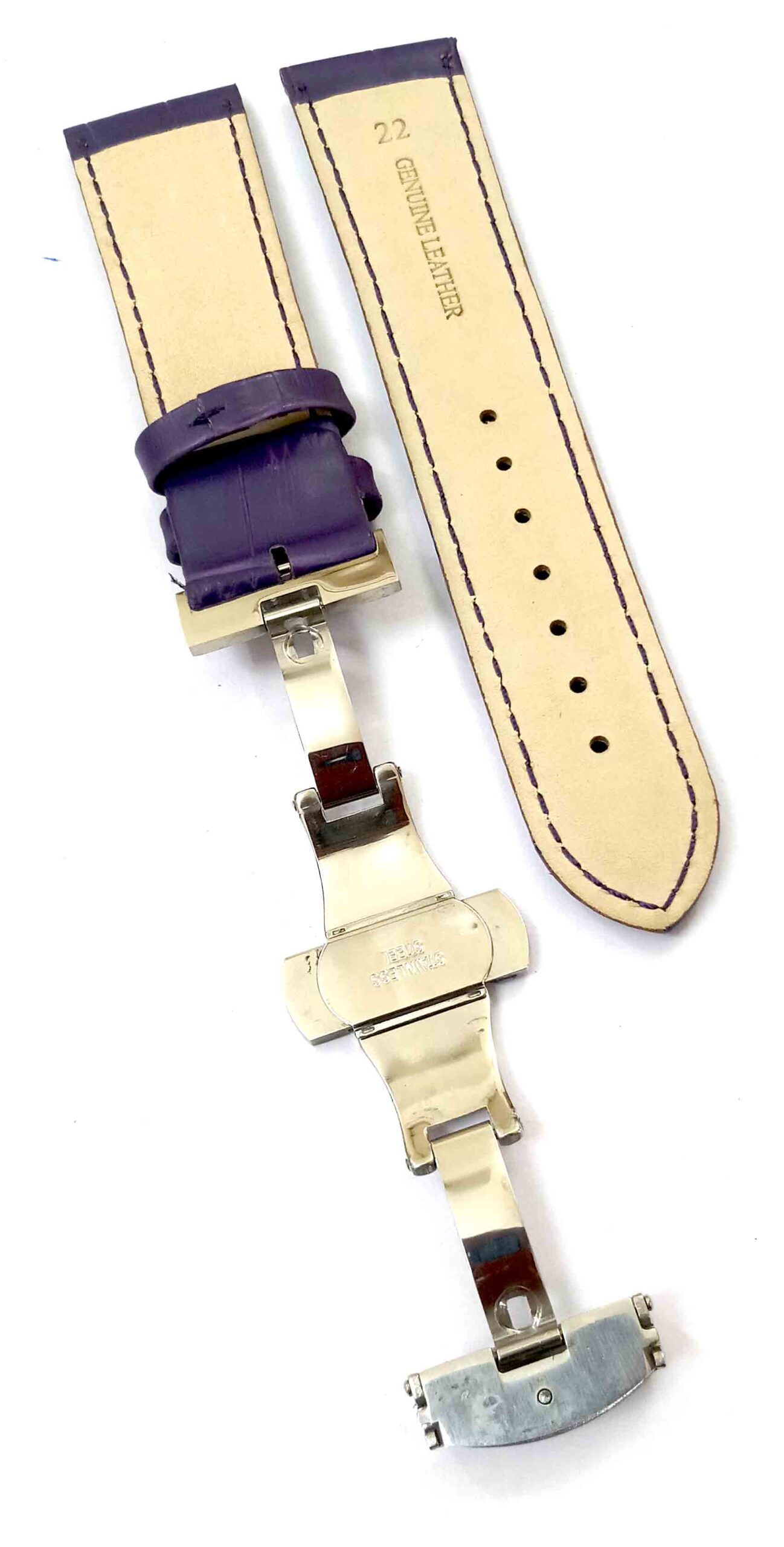 24mm Genuine Leather Purple Watch Band Strap for Men and Women | Comfortable and Durable Material | Deployment Silver Buckle-A7 - Image 6